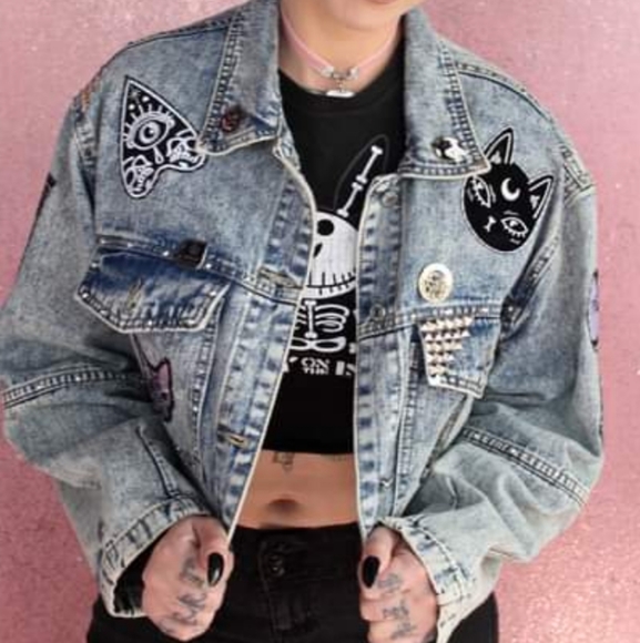 SOLD @MARKET!  Lucipurr pt 2! Custom witchy kitty denim jacket! - Picture 3 of 15